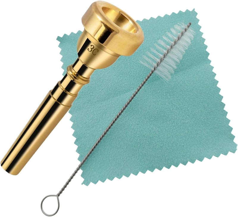 CashBeat 3C Trumpet Mouthpiece Set, Gold Plated Brass, Beginner to Pro, Durable & Reliable, with Cleaning Brush & Silver Polishing Cloth - Image 1